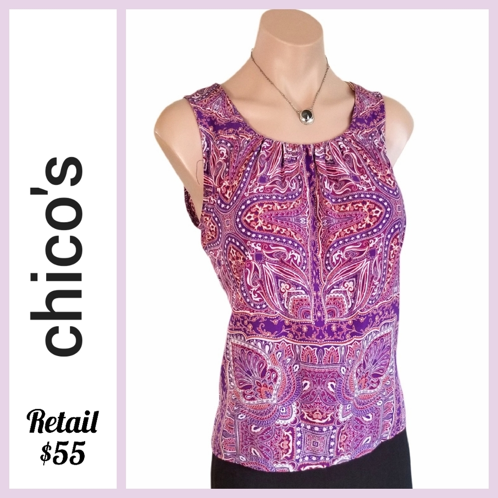 Chicos top $55 Retail, Pink satin sleeveless, sz Med/ Chicos sz 0, FINAL PRICE! - Picture 2 of 12